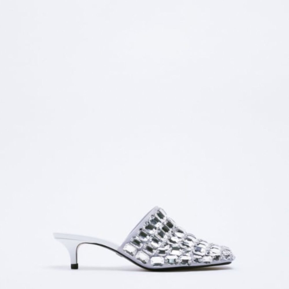 ZARA BEADED JEWELED HEELED MULES 7 1/2